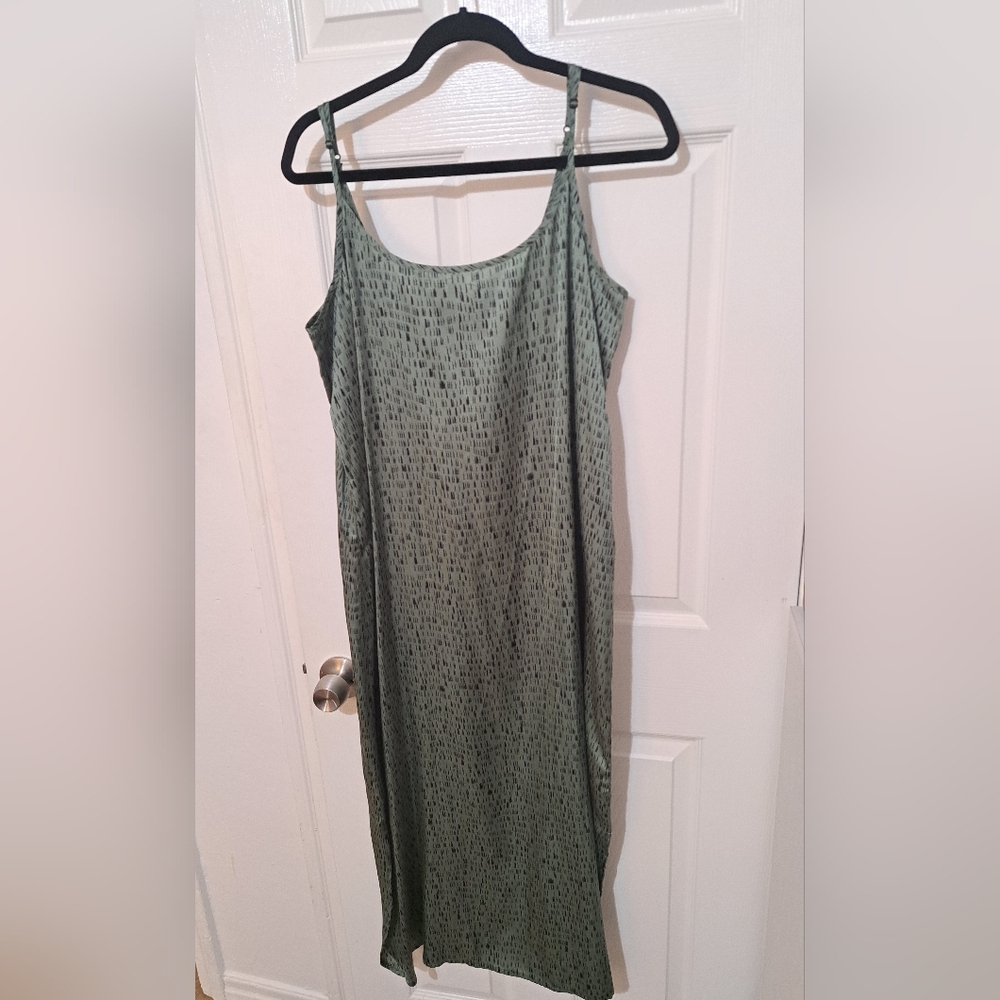 NWOT Eileen Fisher Nori Green Dash Silk Cotton Slip Dress, Size L